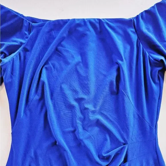 Lauren Ralph Lauren Square Neck Balloon Sleeve Ruched Dress in Sapphire Blue 6 - Picture 5 of 10